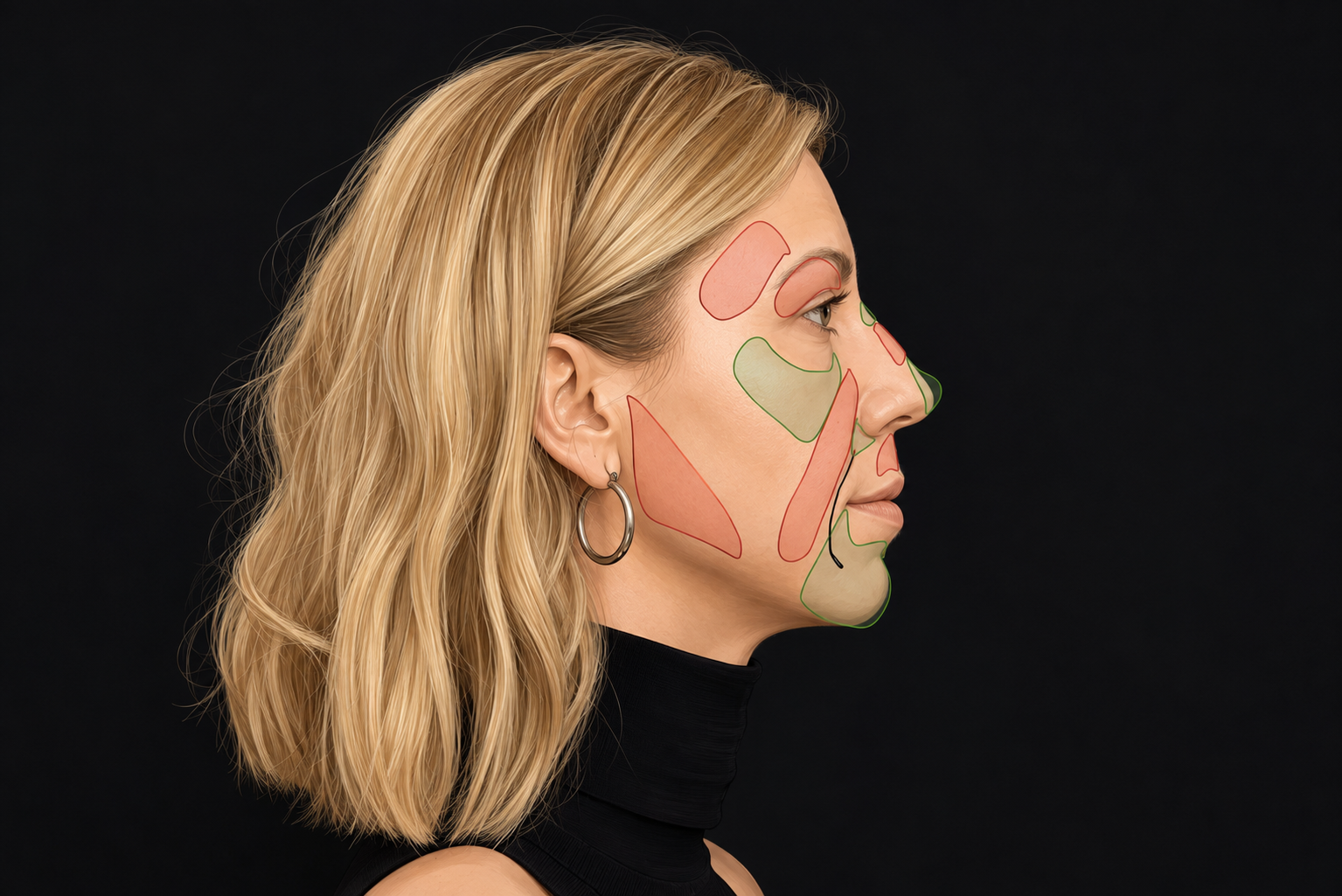 Right profile illustrated facial mapping