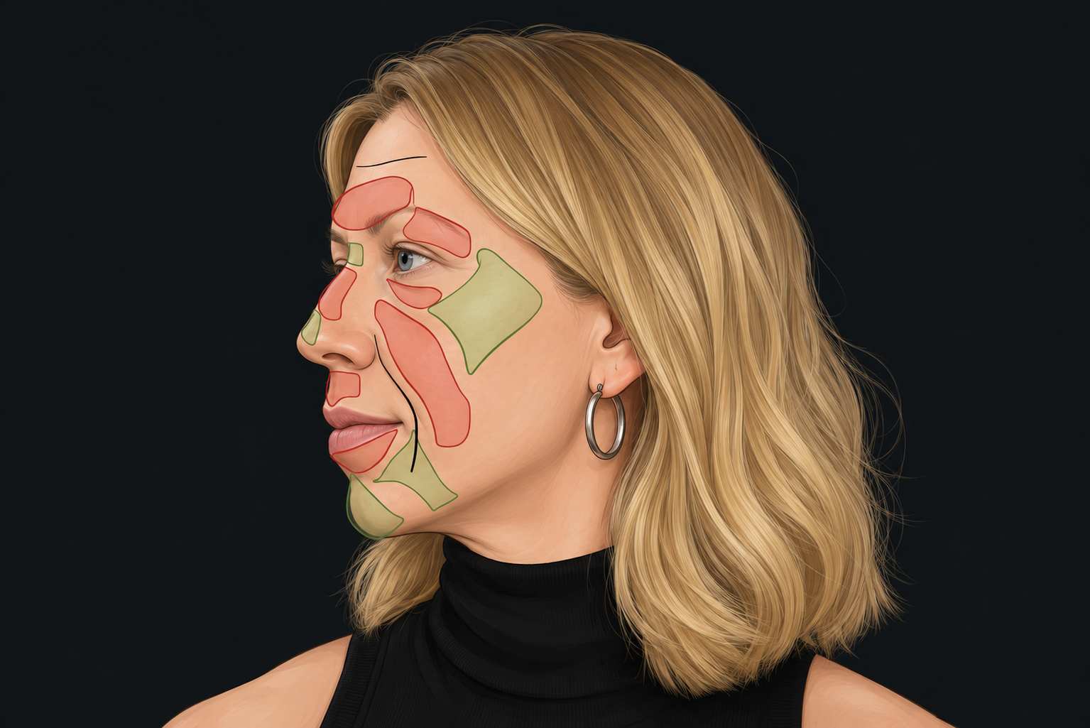 Left profile illustrated facial mapping